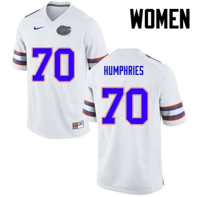 Women's Florida Gators #70 D.J. Humphries NCAA Nike White Authentic Stitched College Football Jersey INN3862XW